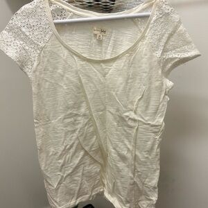 Maision Jules cotton tee shirt with lace cap sleeves